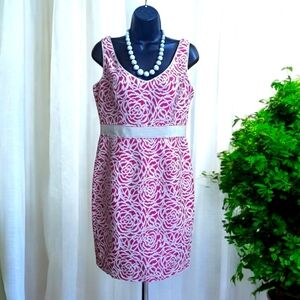 Maggie London Pink/Off-white Floral Sheath Dress Women's Size 8 Colorful Classic